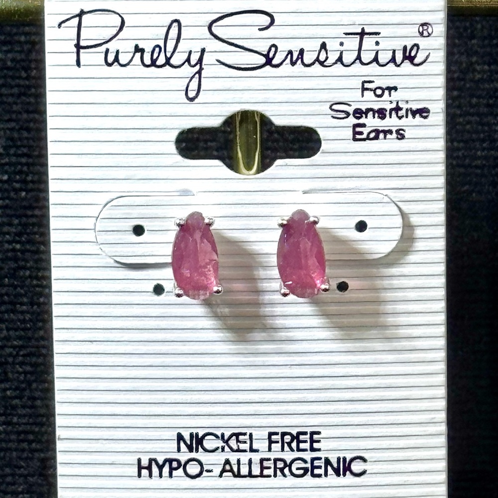 Purely Sensitive Silver Tone Pink Crystal Post Earrings .25in